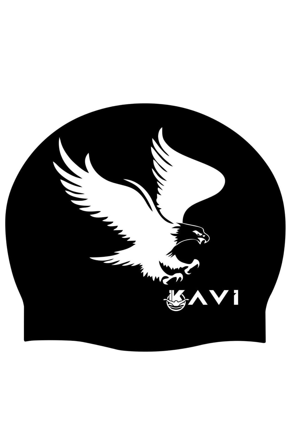 Kartal Baskılı Silikon Havuz Bonesi - Siyah