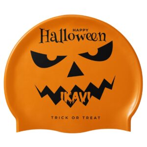 Halloween Baskılı Turuncu Silikon Bone – Trick or Treat Havuz Bonesi (Unisex)